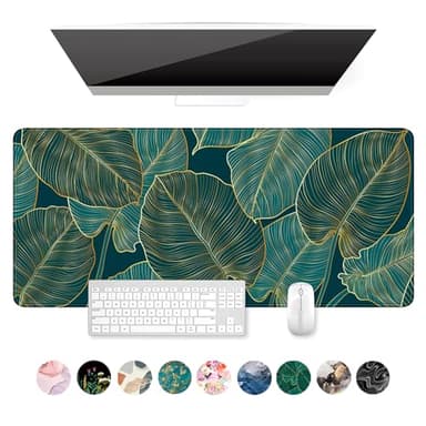 Auhoahsil Desk Mat, Ultra Large Mouse Pad, XXL Gaming Mousepad, Green Tropical Leaves Deskpad, Big Extended Full Size Mouse Pad, Desktop Desk Matt for Keyboard, Laptop & Computer, 35.5 x 15.7 in - Image 1