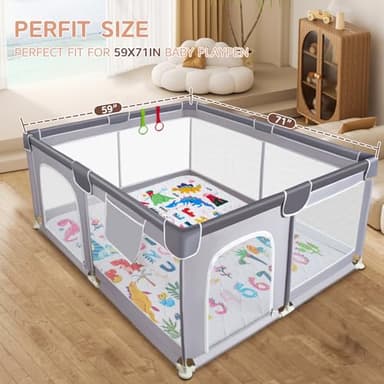 TreeBud Baby Play Mat - Thicken 71x59 Inch Soft Foam Crawling Mat for Playpen & Floor, Non-Slip Waterproof Playmats for Infants & Toddlers, Portable Foldable & Machine Washable, Dinosaur & Letters - Image 3