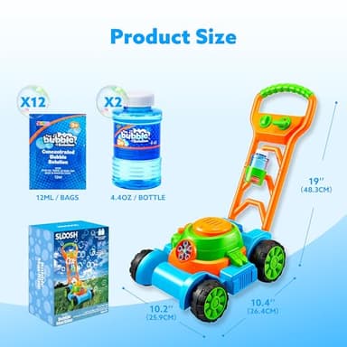 SLOOSH Bubble Lawn Mower Toddler Toys - Pretend Play Bubble Blower Machine Gardening Toy Leak-Proof for Indoor Outdoor Use, Push Toys Preschool Baby Boys Kids Halloween Birthday Gifts (Blue) - Image 7