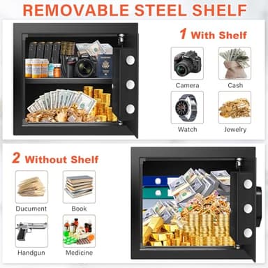 1.6 Cu Ft Home Safe Fireproof Waterproof, Fireproof Safe with Fireproof Document Bag, Programmable Keypad & Removable Shelf, Digital Home Security Safe Box for Money Firearm Medicines Valuables - Image 4
