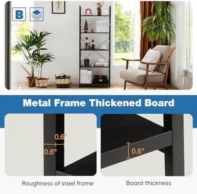 DUMOS 5 Tiers Bookshelf, Classical Book Shelf, Tall Display Shelves in Living Room/Home/Office, Storage Organizer for CDs/Books/Movies, Modern Black - Image 5