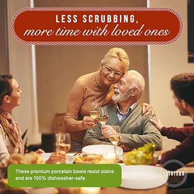 Annovero Pasta Bowls Set for 4 - Dinner Bowl Plates - Blates - Flat Dinnerware - Large Shallow White Dishes - Big Rimmed Porcelain Serving Dish for Eating Spaghetti - 40 Oz Capacity - 9 Inch Diameter - Image 7