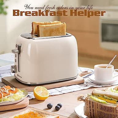Aigostar Toaster 2 Slice, Retro Extra-Wide Slot Toasters Best Rated Prime for Toasting Bagels, Breads, Waffles & More, Cancel, Defrost & 6 Browning, Removable Crumb Tray, Stainless Steel, Cream White - Image 8