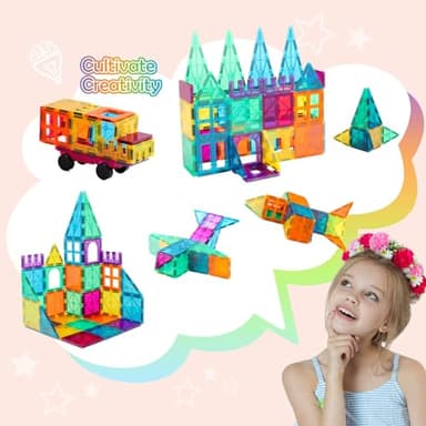 NEOFORMERS Magnetic Tiles, 96PCS Magnetic Block Toddler Toys with 2 Cars, 3D Clear Magnet Building Tiles Set, STEM Educational Toys for Kids 3-9 Years - Image 5