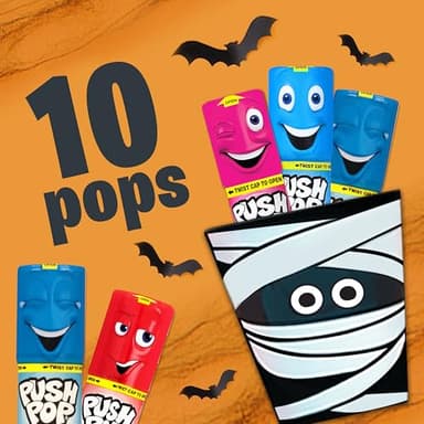 Push Pop Giant Halloween Candy Lollipop Container, 10 Ct Candy Individually Wrapped in Assorted Fruity Flavors, Full Size, Fun Hard Candy For Birthday Party Favors, Trick or Treat, Bowls, Kids Gifts - Image 3