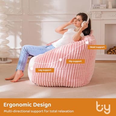 BYBYME Giant Bean Bag Chair for Adults and Kids, Large Comfy Cozy Beanbag, Floor Sofa for Teens, Living Room, Gaming, Reading, Pink - Image 5