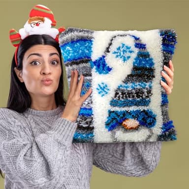 LAPATAIN Latch Hook Kits for DIY Throw Pillow Cover,Needlework Cushion Cover Hand Craft Crochet for Great Family 17X17inch Christmas Hat - Image 5