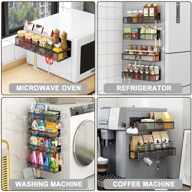 Aufworld Magnetic Spice Rack for Refrigerator, 4 Pack Magnetic Shelf, Fridge Magnet Organizer with Moveable 8 Hooks, Magnetic Fridge Shelf for Kitchen Organization and Storage (4 Pack) - Image 5
