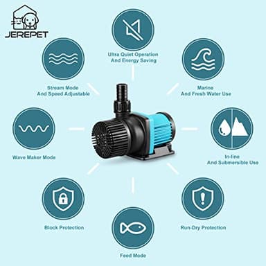 JEREPET 1850GPH 55W16FT Aquarium 24V DC Water Pump with Controller, Submersible and Inline Return Pump for Fish Tank,Aquariums,Fountains,Sump,Hydroponic,Pond,Freshwater and Marine Water Use - Image 2