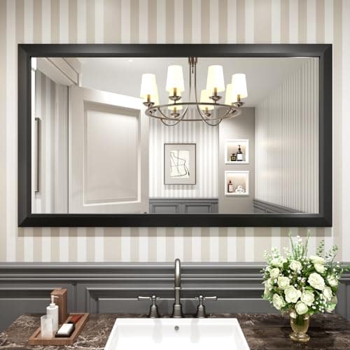 Amorho Black Bathroom Mirror, 55x32 Inch Thick Metal Framed Wall Mirrors for Over 2 Sinks, Bedroom, Living Room, Entryway, Large Rectangle Wall-Mounted Mirrors. - Image 1