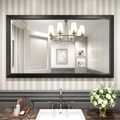 Amorho Black Bathroom Mirror, 55x32 Inch Thick Metal Framed Wall Mirrors for Over 2 Sinks, Bedroom, Living Room, Entryway, Large Rectangle Wall-Mounted Mirrors. - Image 1