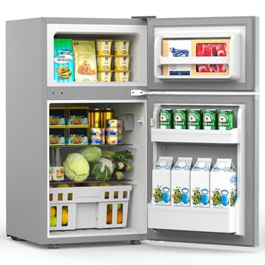 COWSAR 3.2 Cu.Ft Mini Fridge with Freezer, Double Door Compact Mini Fridge for Bedroom, Adjustable Thermostat, Energy-efficient Low Noise Small Refrigerator For Dorm, Office, Bar, RV, Bedroom - Image 2