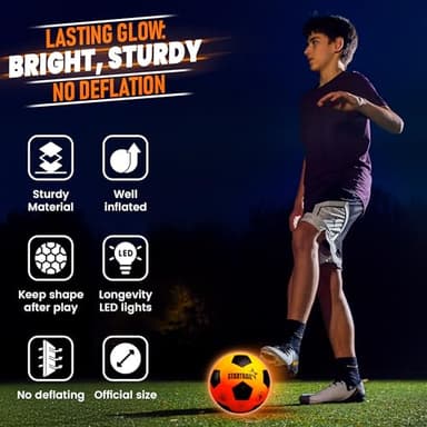 Light Up Soccer Ball, Glow in The Dark Ball NO 5, Soccer Gifts for Boys 8-12, 12-14 Year Old, Kids & Teens Gift Ideas, Sports Toys for Boy & Girl Ages 8 9 10 11 12 13 14 15, Glowing Outdoor Activity - Image 5