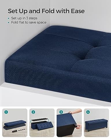 SONGMICS Storage Ottoman Bench, Foldable Foot Rest with Legs, 15 x 43 x 15.7 Inches, End of Bed Bench, Storage Chest, Load up to 660 lb, for Living Room, Bedroom, Entryway, Midnight Blue ULSF018I01 - Image 7