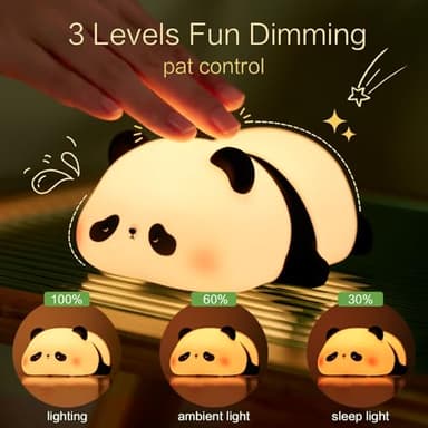 YR YRHH-PET Panda Cute Night Light, LED Panda Lamp, Dimmable Novelty Animal Light, Food Grade Silicone Squishy Nightlight, Light Up Desk Decor for Bedroom College Dorm, Boys Girls Cute Pandas Gifts - Image 3