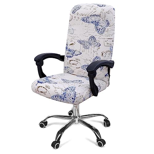Smiry Stretch Printed Office Computer Chair Covers, Universal Desk Rotating Chair Slipcovers Removable Washable, Soft Fit Anti-Dust Spandex Protector Cover with Zipper, White - Image 1