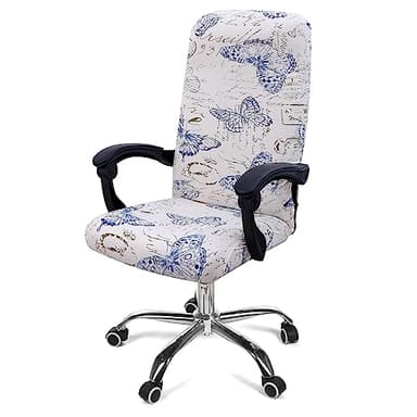 Smiry Stretch Printed Office Computer Chair Covers, Universal Desk Rotating Chair Slipcovers Removable Washable, Soft Fit Anti-Dust Spandex Protector Cover with Zipper, White - Image 1