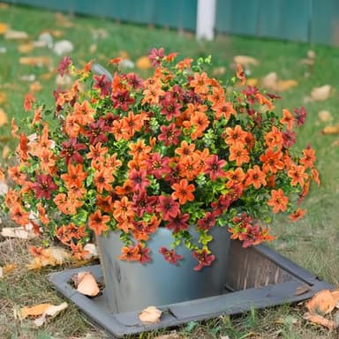 Artificial Mums Fake Fall Flowers for Outdoors Decoration, 12 Bundles Realistic Autumn Silk Daisy Faux Plants UV Resistant Decor for Home Garden Porch Patio Yard Balcony Window (Orange Brown) - Image 6