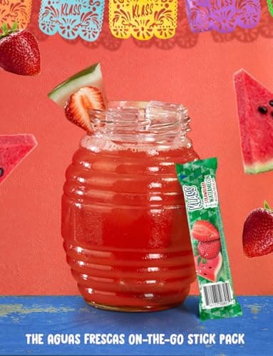 Klass Aguas Frescas Powdered Drink Mix | 44 Sugar Free Powder Packets | Flavors - Cucumber Limeade Pineapple Tangerine Strawberry Watermelon & Hibiscus Berries - Water Enhancer To Go! - Image 4