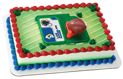 DECOSET NFL Los Angeles Rams Football & Tee Cake Decorations, 3-Pc, Cake Topper with Field & Team Sticker, Tee & Football, Licensed Product Of The NFL, Birthday Cake Decorations For After Party Fun - Image 1