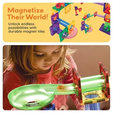 PicassoTiles 108pc 3-in-1 Marble Run Car Race Track Combo Magnetic Tiles PicassoToys Magnet Building Block Educational Construction Toy Playset STEM STEAM Learning Kit Child Brain Development PTG108 - Image 5