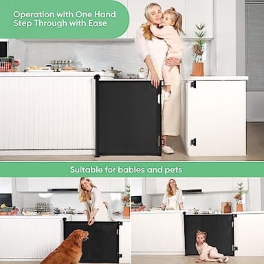 Likzest Retractable Mesh Gate, 33" Tall, Extends up to 55" Wide, Child & Pet Safety Gate for Stairs, Doorways & Hallways, Ideal for Dogs & Cats Indoors & Outdoors (Black) - Image 4