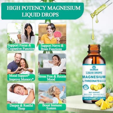 Magnesium L-Threonate Liquid, Triple Sleep Magnesium Threonate w. Apigenin, Theanine, Lemon Balm High Absorption Liquid Magnesium Threonate Supplement for Sleep Memory Calm Brain Nerve Muscle - Image 4