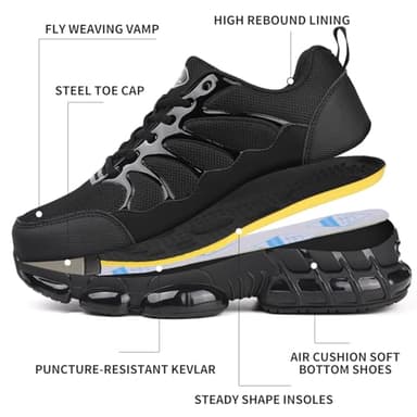 LIANGGO Steel Toe Sneakers for Men Women Safety Composite Toe Lightweight Work Shoes Indestructible Air Cushion Zapatos de seguridad para Hombres 45 Black - Image 6