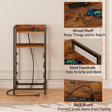 Furnulem Night Stand with Charging Station and Led Light, 4 Drawer Dresser for Bedroom, Small Nightstand Bedside Table, Fabric Bins, Metal Frame, Wood Shelf, Side Furniture(Rustic Brown) - Image 7