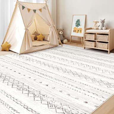 Large Living Room Area Rug 10x14: Soft Machine Washable Boho Moroccan Farmhouse Rugs for Bedroom Under Dining Table - Non-Slip Neutral Morden Indoor Floor Rug Carpet for Home Office Decor - Brown - Image 7
