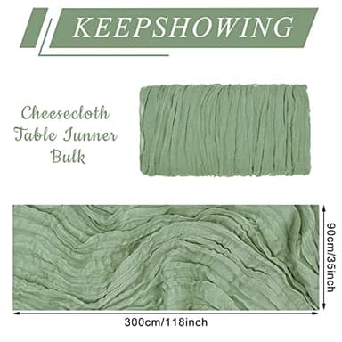12 Pack Cheesecloth Table Runner, Runner Gauze Boho Wedding Decor Romantic Table Runner for Wedding Birthday Party(35" x 118") (Sage Green) - Image 2
