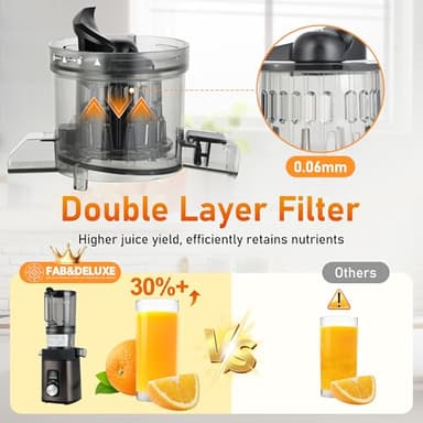 Cold Press Juicer - Juicer Machines with 4.3" Wide Feed Chute, 34oz Slow Masticating Juicer for Fruits and Vegetables, 99% High Juice Yield, Reverse Function, Dishwasher Safe - Image 6