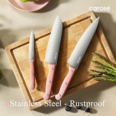 CAROTE 14 Pieces Knife Set with Block, Forged, High Carbon Stainless Steel Sharp Blade Block Knife Set, Dishwasher Safe Cutlery, Sandstone Pink - Image 6