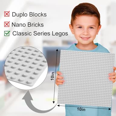 Pokiiulk Classic Baseplates, Peel and Stick Base Plates for Building Bricks, Compatible with Major Brands, Self-Adhersive Base for Bricks 10" x 10", 6 Pack Grey… - Image 3