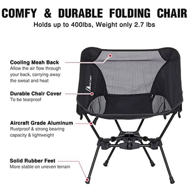 MOON LENCE 2 Pack Portable Camping Chairs Backpacking Chair - The 4th Generation Ultralight Folding Chair - Compact, Lightweight Foldable Chairs for Hiking Mountaineering, Beach - Image 7