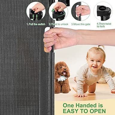 Upgraded Retractable Baby Gate, Extra Wide Safety Kids or Pets Gate, 33” Tall, Extends to 71” Wide, Mesh Safety Dog Gate for Stairs, Indoor, Outdoor, Doorways, Hallways(33”x71”, Black) - Image 3