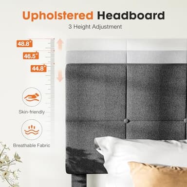 Sweetcrispy Twin Size Wood Bed Frame - Linen Upholstered Platform Bed with Headboard, No Box Spring Needed with 800LBS Sturdy Wooden Slats Support, Noise Free, Easy Assembly, Dark Grey - Image 7