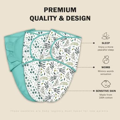 Cute Castle 3-Pack Baby Swaddle Sleep Sacks - Newborn Swaddle Sack - Ergonomic Baby Swaddles Blanket Warp for Boys and Girls - Baby Essentials (0-3 Months - Green) - Image 2