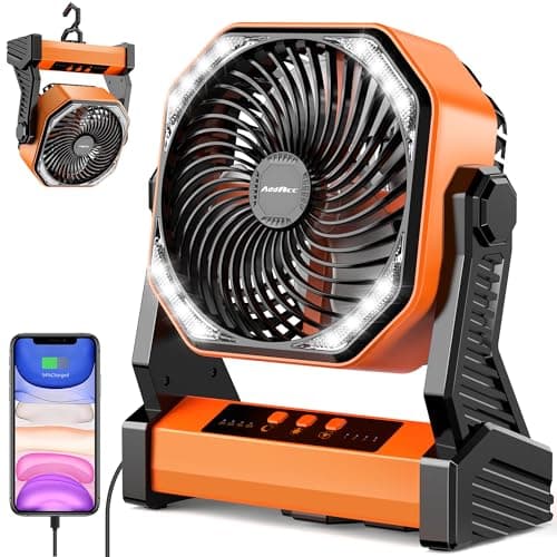 20000mAh Camping Fan, Rechargeable Battery Operated with 360° Rotatable Hook, 400 Lumes Light, 270° Pivot, 4 Speeds, 58Hrs Battery Powered Fan for Outdoor Tent Car Trip BBQ Hurricane Power Outages - Image 1