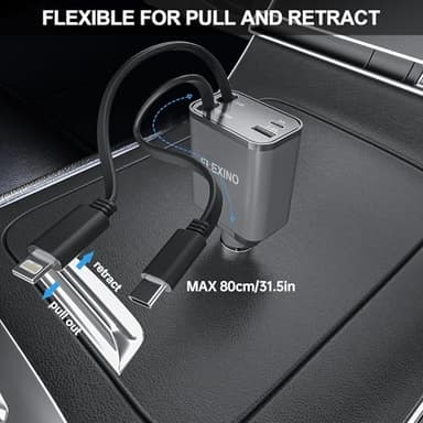 Flexino Retractable Car Charger for iPhone 16, 69W Fast Charging Car Charger USB C, Car Chargers with 2 Retractable Cords 2.6ft, Car Adapter for iPhone 16/15/14/13/12 Series, Galaxy, Grey - Image 6