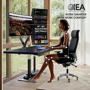 HUANUO Dual Monitor Stand for 13 to 40 inch, Premium Dual Monitor Mount with USB, Height Adjustable Monitor Stand for 2 Monitors, VESA Mount with Clamp/Grommet Base, Each Arm Hold up to 26.4lbs, HNDS7 - Image 3