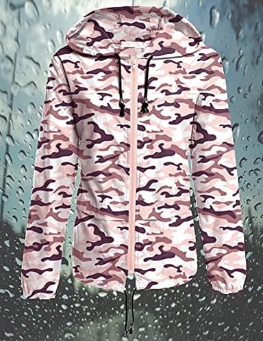 Avoogue Lightweight Raincoat Walking Jackets Women Waterproof Windbreaker Packable Outdoor Hooded Rain Jacket Pink Camouflage L - Image 3