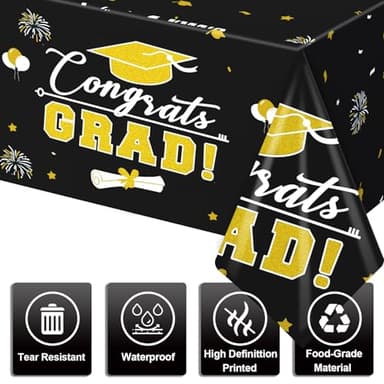 FLUBARE 3Pack Graduation Decorations Class of 2025, Graduation Talecloth Party Decorations, Plastic Waterproof Black and Gold Tablecloth for Party Supplies - Image 3