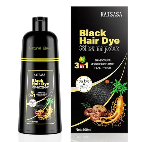 KAISASA Black Hair Dye Shampoo 3 in 1, Hair Color Shampoo for Women and Men, Hair Dye to Cover Gray Hair, Herbal Ingredient Shampoos for Grey Hair Coverage 500ml (Black) - Image 1