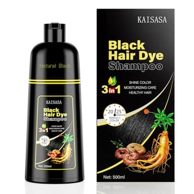 KAISASA Black Hair Dye Shampoo 3 in 1, Hair Color Shampoo for Women and Men, Hair Dye to Cover Gray Hair, Herbal Ingredient Shampoos for Grey Hair Coverage 500ml (Black) - Image 1