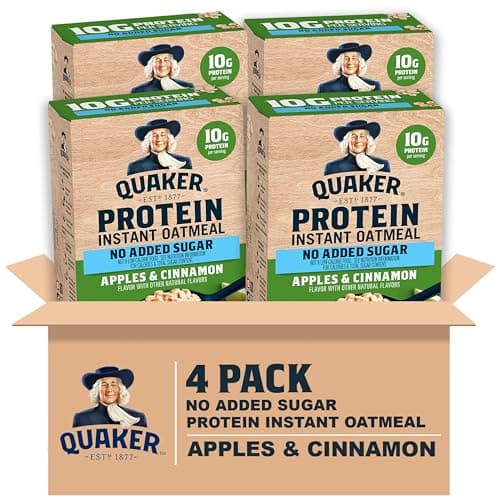 Quaker Protein Instant Oatmeal, Apple Cinnamon, 12g Protein per Serving, Whole Grains, No Artificial Flavors, No Added Colors, 1.76 oz Packets, (24 Pack) - Image 1