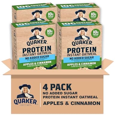 Quaker Protein Instant Oatmeal, Apple Cinnamon, 12g Protein per Serving, Whole Grains, No Artificial Flavors, No Added Colors, 1.76 oz Packets, (24 Pack) - Image 1
