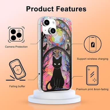 buccilly for iPhone 13 Case & iPhone 14 Case Shiny Halloween cat Design,Cute Holographic Soft Slim TPU Shockproof Protective Bumper Phone Cases Cover for Women Girls Man Aesthetic,iPhone 14/13 6.1" - Image 4