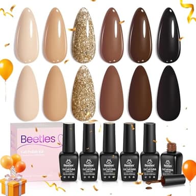 Beetles Fall Brown Gel Polish - 6 Colors Nude Brown Neutral Beige Khaki Glitter Gold Gel Nail Polish Set Roasted Chestnuts Collection Uv Gel Nail Art Manicure - Image 1