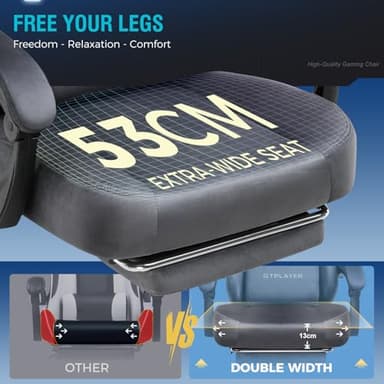 GTPLAYER Gaming Chair Fabric with Pocket Spring Cushion, Big and Tall Gamings Chairs 350LBS High Back Computer Chair with Footrest for Adults Lumbar Support Swivel Game Chair for Office Light Gray - Image 3